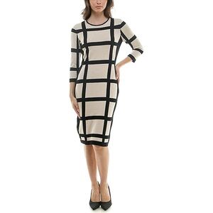 Danny & Nicole Black Beige Grid Sheath Dress Size M